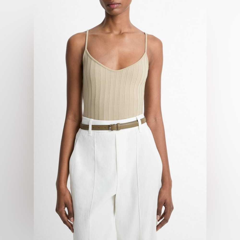 Vince Ribbed V-Neck Camisole Beige Top